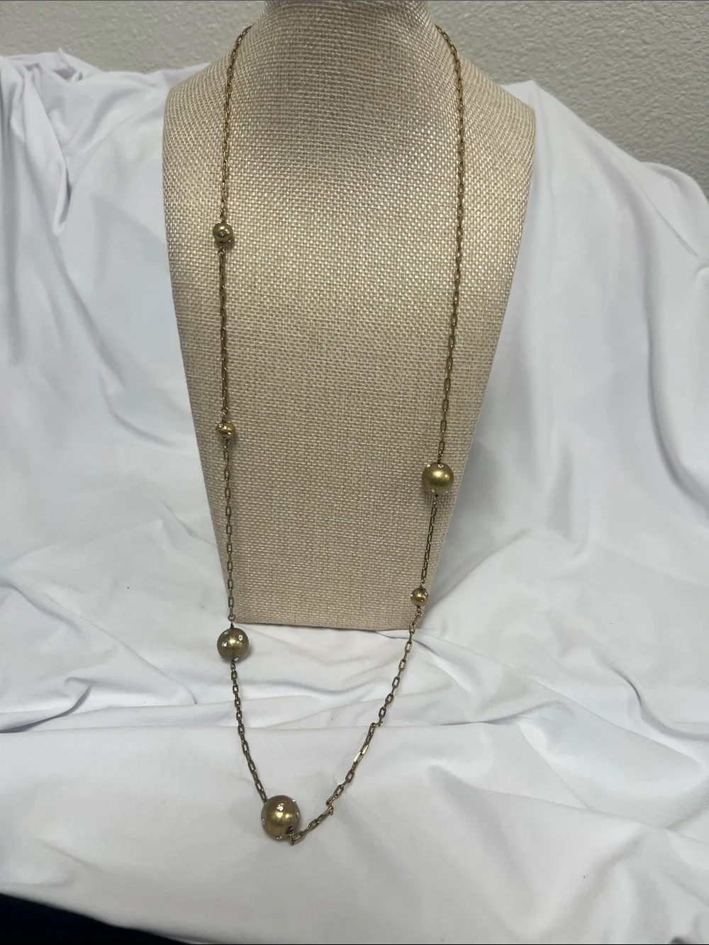 Long Gold Bead Station Necklace - Women Jewelry